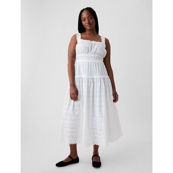 Gap x Doen White Cotton Eyelet Smocked Maxi Dress Size Large - Picture 1 of 6